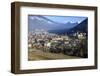 View of the city of Chur surrounded by woods and snowy peaks, district of Plessur, Canton of Graubu-Roberto Moiola-Framed Photographic Print