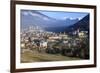 View of the city of Chur surrounded by woods and snowy peaks, district of Plessur, Canton of Graubu-Roberto Moiola-Framed Photographic Print