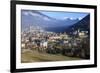 View of the city of Chur surrounded by woods and snowy peaks, district of Plessur, Canton of Graubu-Roberto Moiola-Framed Photographic Print