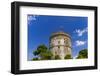 View of the city's landmark The White Tower, with Greek flag waving on top, Thessaloniki, Greece, E-null-Framed Photographic Print