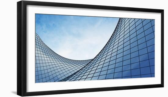 View of the Clouds Reflected in the Curve Glass Office Building. 3D Rendering-nuchao-Framed Photographic Print