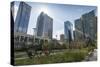 View of the Courthouse in Courthouse Park and surrounding urban office buildings, Downtown Calgary,-Frank Fell-Stretched Canvas