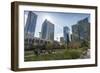 View of the Courthouse in Courthouse Park and surrounding urban office buildings, Downtown Calgary,-Frank Fell-Framed Photographic Print