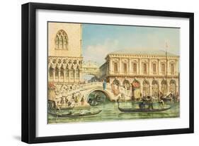 View of the Doge's Palace, the Bridge of Sighs and the Prison-Giovanni Grubacs-Framed Giclee Print