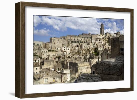 View of the Duomo and the Sassi of Matera, from the Cliffside, Basilicata, Italy, Europe-Olivier Goujon-Framed Photographic Print