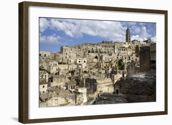 View of the Duomo and the Sassi of Matera, from the Cliffside, Basilicata, Italy, Europe-Olivier Goujon-Framed Photographic Print