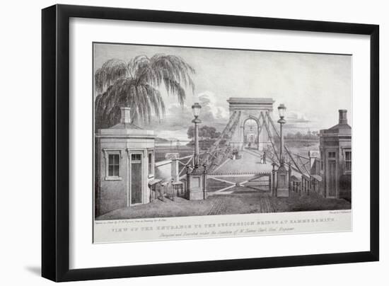 View of the Entrance to the Suspension Bridge at Hammersmith..., London, 1827-Thomas Mann Baynes-Framed Giclee Print