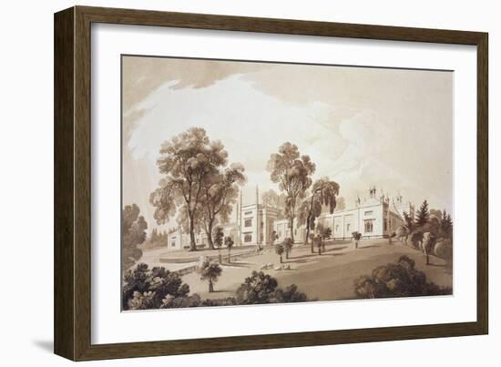 View of the Farm House with Screen to Stables and Farm Buildings to Sezincote House-John Martin-Framed Giclee Print