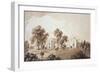 View of the Farm House with Screen to Stables and Farm Buildings to Sezincote House-John Martin-Framed Giclee Print