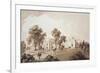 View of the Farm House with Screen to Stables and Farm Buildings to Sezincote House-John Martin-Framed Giclee Print