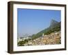 View of the Favela Santa Marta with Corcovado and the Christ statue behind, Rio de Janeiro, Brazil,-Karol Kozlowski-Framed Photographic Print