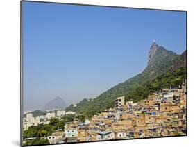View of the Favela Santa Marta with Corcovado and the Christ statue behind, Rio de Janeiro, Brazil,-Karol Kozlowski-Mounted Photographic Print