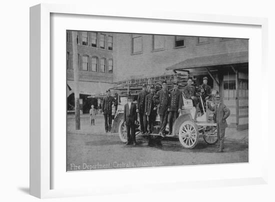 View of the Fire Department, Fire Fighters and Fire Truck - Centralia, WA-Lantern Press-Framed Art Print