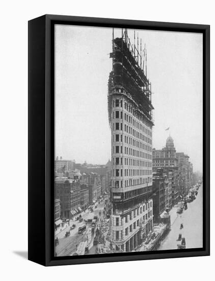View of the Flatiron Building under Construction in New York City-null-Framed Stretched Canvas