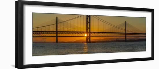 View of the Forth Road Bridge and Queensferry Crossing over the Firth of Forth at sunset-Frank Fell-Framed Photographic Print