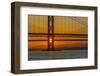 View of the Forth Road Bridge and Queensferry Crossing over the Firth of Forth at sunset-Frank Fell-Framed Photographic Print