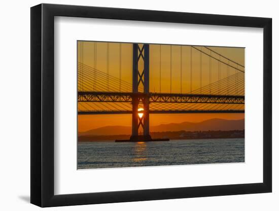View of the Forth Road Bridge and Queensferry Crossing over the Firth of Forth at sunset-Frank Fell-Framed Photographic Print