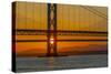 View of the Forth Road Bridge and Queensferry Crossing over the Firth of Forth at sunset-Frank Fell-Stretched Canvas