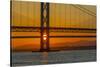 View of the Forth Road Bridge and Queensferry Crossing over the Firth of Forth at sunset-Frank Fell-Stretched Canvas
