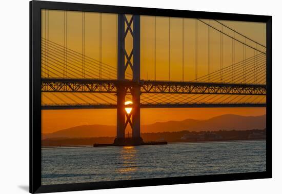 View of the Forth Road Bridge and Queensferry Crossing over the Firth of Forth at sunset-Frank Fell-Framed Photographic Print