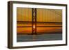 View of the Forth Road Bridge and Queensferry Crossing over the Firth of Forth at sunset-Frank Fell-Framed Photographic Print