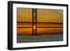 View of the Forth Road Bridge and Queensferry Crossing over the Firth of Forth at sunset-Frank Fell-Framed Photographic Print