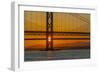 View of the Forth Road Bridge and Queensferry Crossing over the Firth of Forth at sunset-Frank Fell-Framed Photographic Print