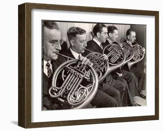 View of the French Horn Section of the New York Philharmonic-Margaret Bourke-White-Framed Photographic Print