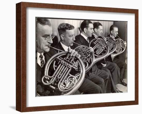 View of the French Horn Section of the New York Philharmonic-Margaret Bourke-White-Framed Photographic Print