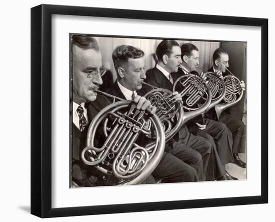 View of the French Horn Section of the New York Philharmonic-Margaret Bourke-White-Framed Photographic Print