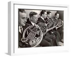 View of the French Horn Section of the New York Philharmonic-Margaret Bourke-White-Framed Photographic Print