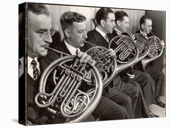 View of the French Horn Section of the New York Philharmonic-Margaret Bourke-White-Stretched Canvas