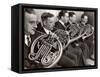 View of the French Horn Section of the New York Philharmonic-Margaret Bourke-White-Framed Stretched Canvas