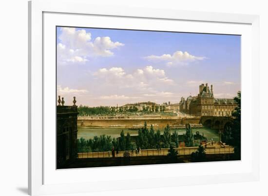 View of the Gardens and Palace of the Tuileries from the Quai D'Orsay, 1813-Etienne Bouhot-Framed Giclee Print