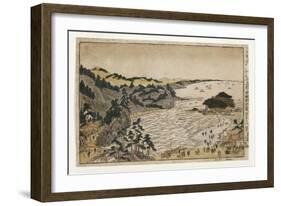 View of the Golden Turtle Hill at Enoshima and Shichiri Beach from Kamakura Mountains, 1783-90-Kitao Shigemasa-Framed Giclee Print