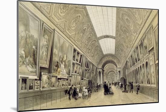 View of the Great Gallery at the Louvre, C.1850-70-Louis Jules Arnout-Mounted Giclee Print