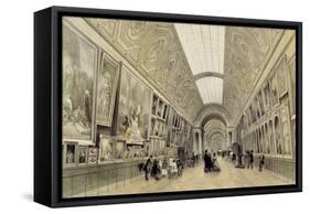 View of the Great Gallery at the Louvre, C.1850-70-Louis Jules Arnout-Framed Stretched Canvas