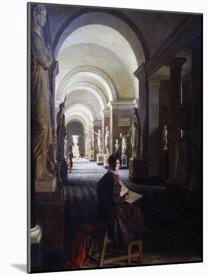 View of the Hall of Antiquities in the Louvre, 1832-null-Mounted Giclee Print