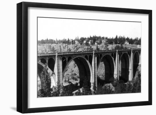 View of the Hangman Bridge - Spokane, WA-Lantern Press-Framed Art Print