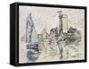 View of the Harbour at Les Sables-D'Olonne (Black Chalk with Watercolour on Tissue Paper-Paul Signac-Framed Stretched Canvas