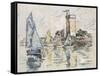 View of the Harbour at Les Sables-D'Olonne (Black Chalk with Watercolour on Tissue Paper-Paul Signac-Framed Stretched Canvas