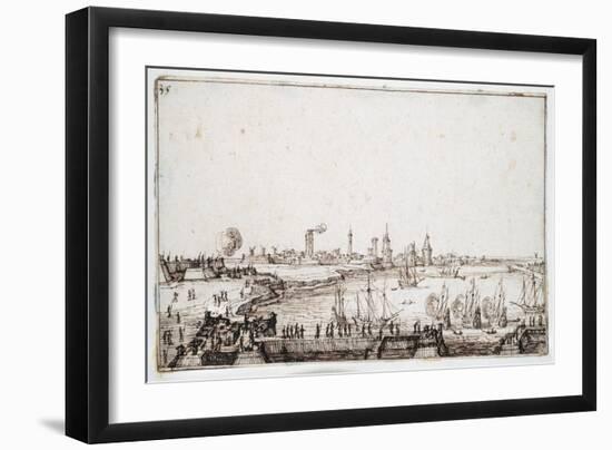 View of the Harbour of La Rochelle with Galleons Firing a Salute-Jacques Callot-Framed Giclee Print