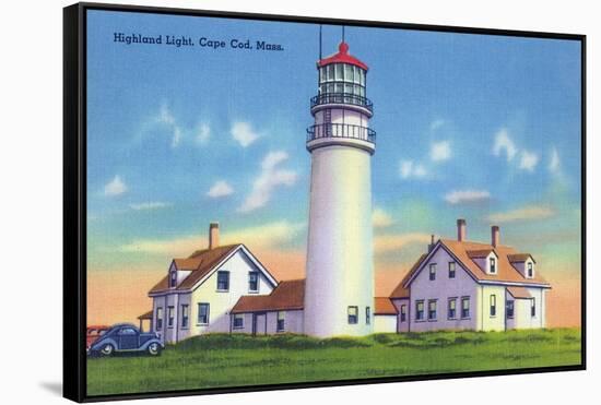 View of the Highland Lighthouse - Cape Cod, MA-Lantern Press-Framed Stretched Canvas