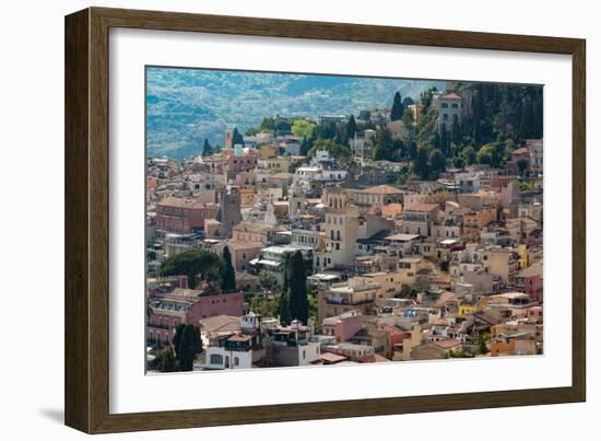 View of the Hill Town of Taormina, Sicily, Italy, Mediterranean, Europe-Martin Child-Framed Photographic Print