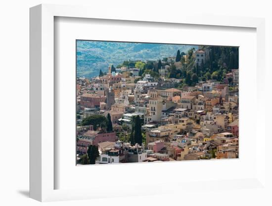 View of the Hill Town of Taormina, Sicily, Italy, Mediterranean, Europe-Martin Child-Framed Photographic Print