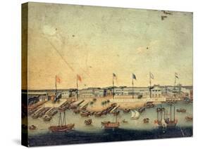 View of the Hongs at Canton with Danish, Austrian, American, Swedish, British and Dutch Factories-null-Stretched Canvas