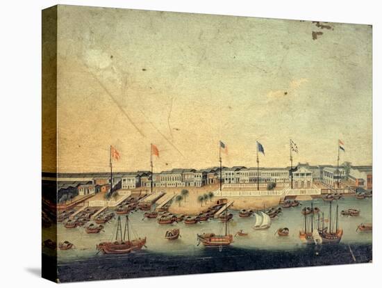 View of the Hongs at Canton with Danish, Austrian, American, Swedish, British and Dutch Factories-null-Stretched Canvas