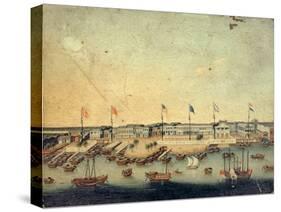 View of the Hongs at Canton with Danish, Austrian, American, Swedish, British and Dutch Factories-null-Stretched Canvas