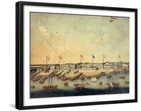 View of the Hongs at Canton with Danish, Austrian, American, Swedish, British and Dutch Factories-null-Framed Giclee Print