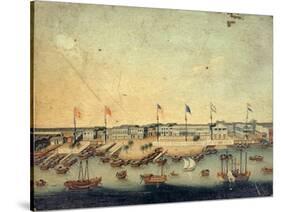 View of the Hongs at Canton with Danish, Austrian, American, Swedish, British and Dutch Factories-null-Stretched Canvas